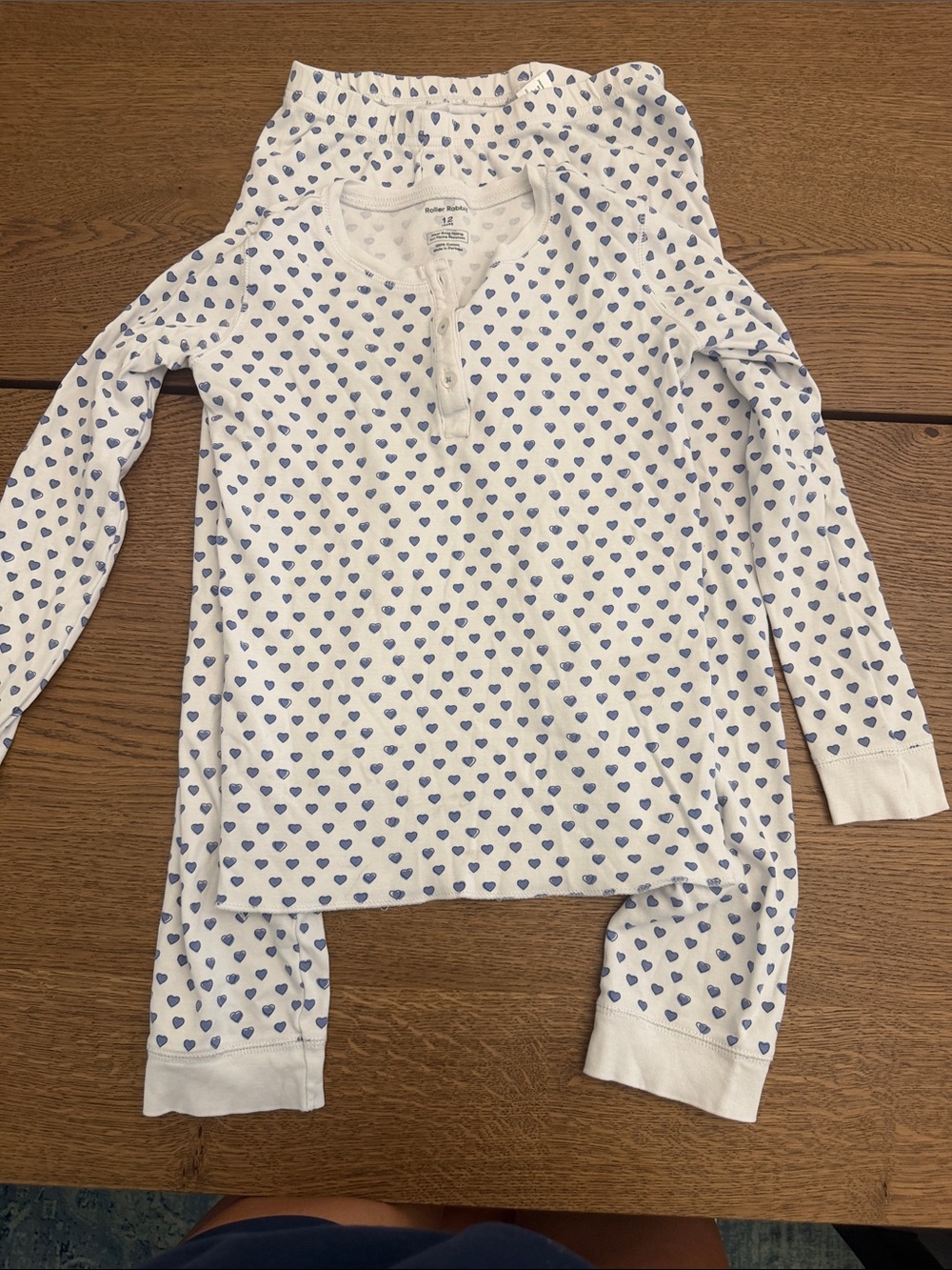 Kids Roller Rabbit White Pajama Set with Blue Heart Print